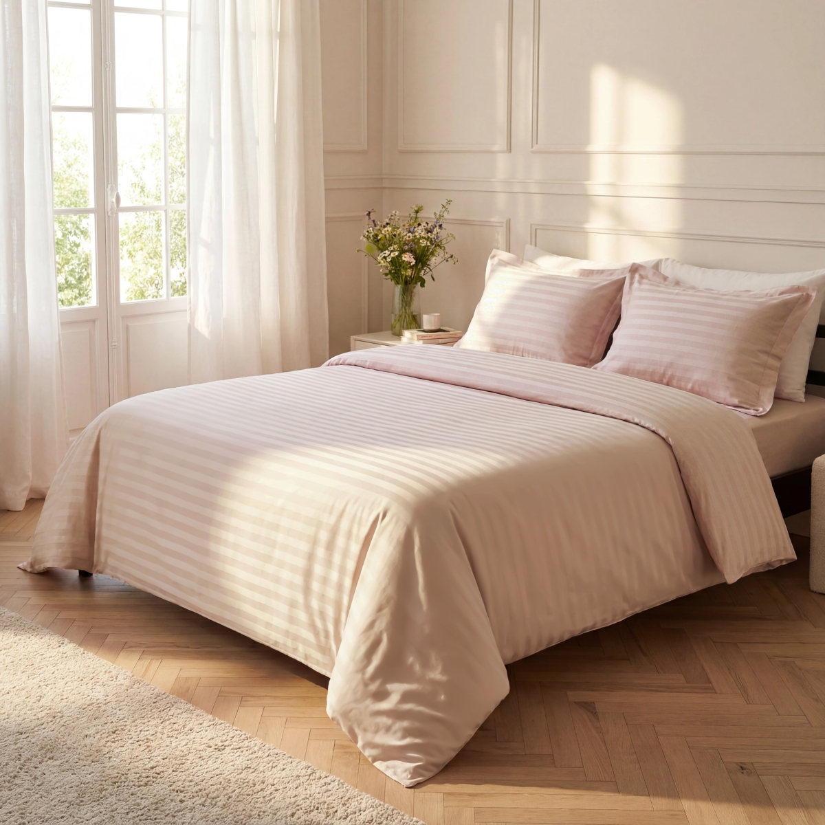 Постельное бельё Cатин | ПОСТЕЛЬНОЕ БЕЛЬЁ СТРАЙП-САТИН ПУДРА